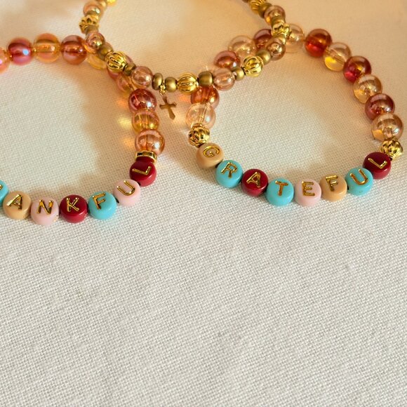 Handmade Beaded Bracelet Set –Gold & Nude Neutral Stack - Picture 3 of 3